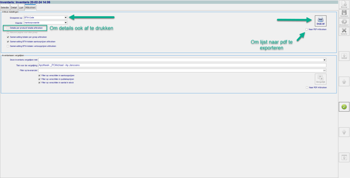 Afdrukken inventaris