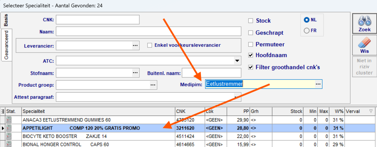 Selectie via Medipim